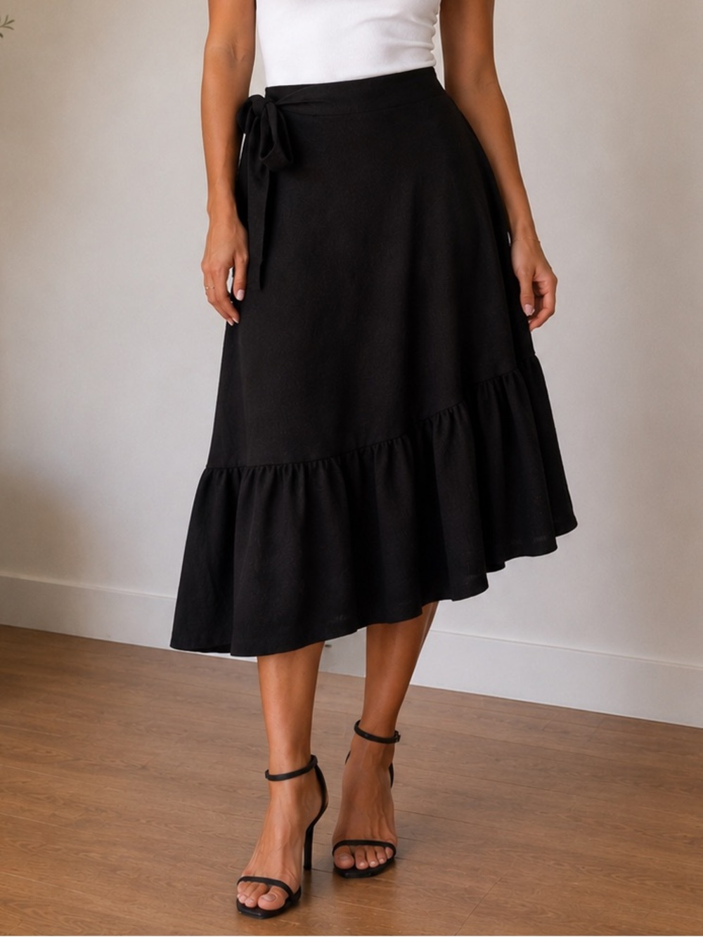 Free People Black Asymmetrical Ruffle Wrap Skirt